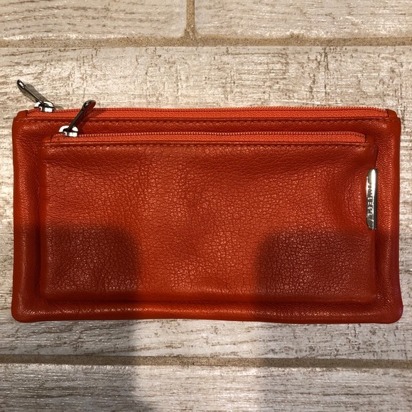 Donna Elena Handbags - Donna Elena Orange Leather Mini Clutch, Like New